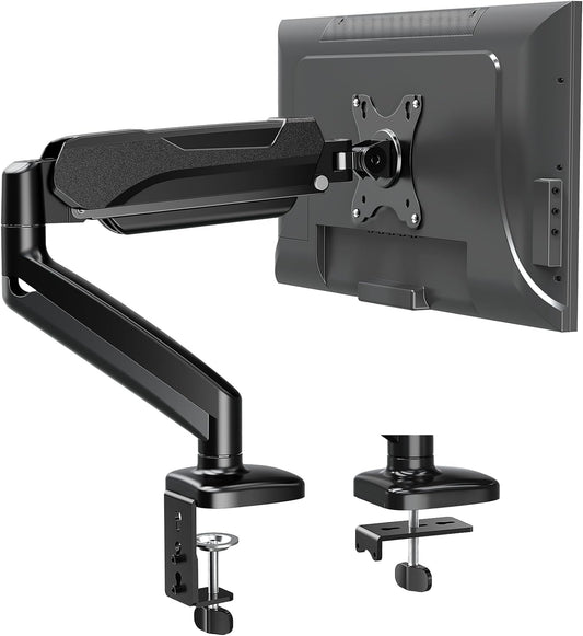 MOUNTUP Single Monitor Desk Mount, Adjustable Gas Spring Monitor Arm Support Max 32 Inch Screen, Computer Monitors Stand with Clamp/Grommet Mounting Base, VESA Mounts Fit 4.4-17.6lbs Computer, Black