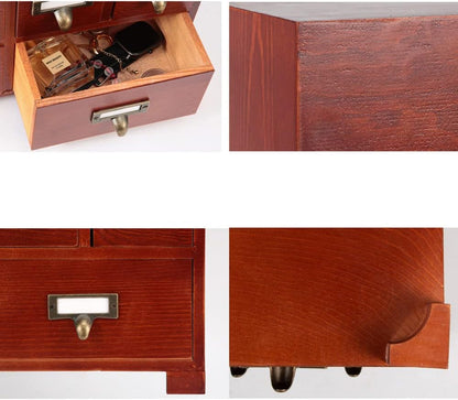 Apothecary Drawers Wooden Apothecary Cabinet with Drawers & Labels Rustic Library Card Catalog Cabinet Wooden Storage Box Desktop Organizer Herbal、Tea Bag、Jewelry Storage(Brown)