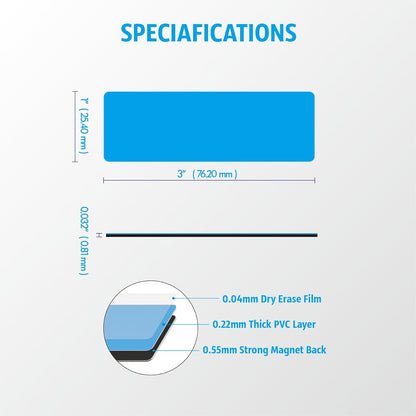 Magnetic Dry Erase Magnets Labels 3x1 inches, Reusable Name Tags, Organizing Schedules in Office/Classroom. Work on Fridge/White Board (Cyan 60Pcs)