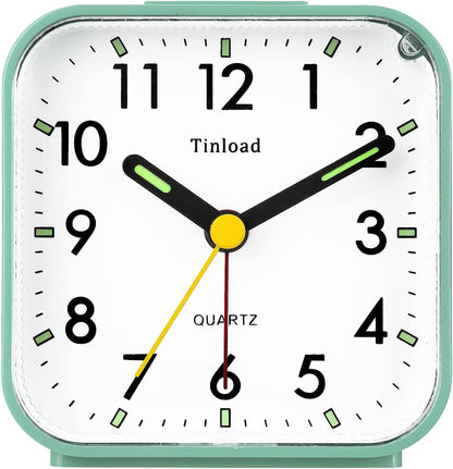 Small Battery Operated Analog Travel Alarm Clock Silent Non Ticking,Gentle Wake, Ascending Beep Sounds, Snooze,Lighted on Demand,Easy Set (Mint Green)