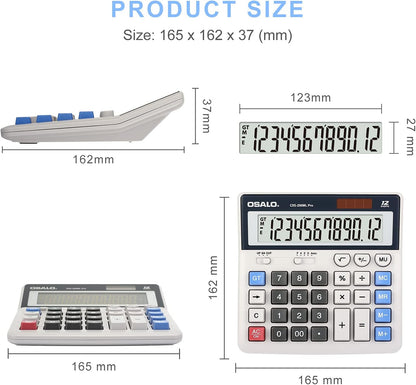 OSALO Desktop Calculator Extra Large Display 12 Digits Big Buttons Solar Accounting Calculator for Office (OS-200ML)