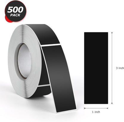 Black Rectangle Stickers 3 x 1 Inch Color Coding Labels Vinyl Roll Self-Adhesive Waterproof Removable 500 PCS