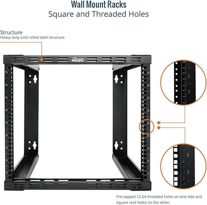 Tecmojo 9U Fixed Wall Mount Network Rack 15.8inch Depth Open Frame for Server Data/AV/IT/Communication/Computer Equipment/Patch Panel Heavy Duty