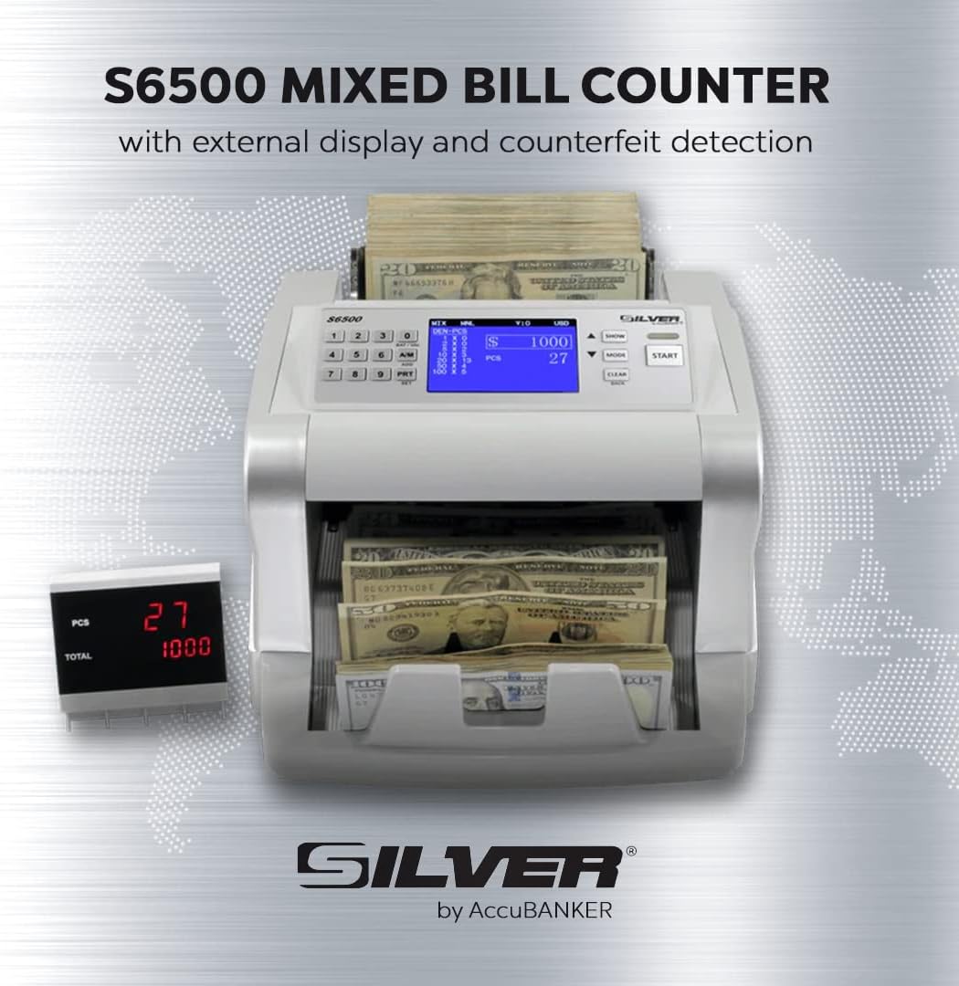 Money Counter Machine, USD EUR CAD GBP MXN Quick Mixed Denomination Bill Counter, 5-Point Counterfeit Detection UV/MG/IR/DD/MT/DBL/HLF/CHN, S6500