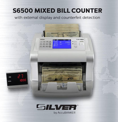 Money Counter Machine, USD EUR CAD GBP MXN Quick Mixed Denomination Bill Counter, 5-Point Counterfeit Detection UV/MG/IR/DD/MT/DBL/HLF/CHN, S6500