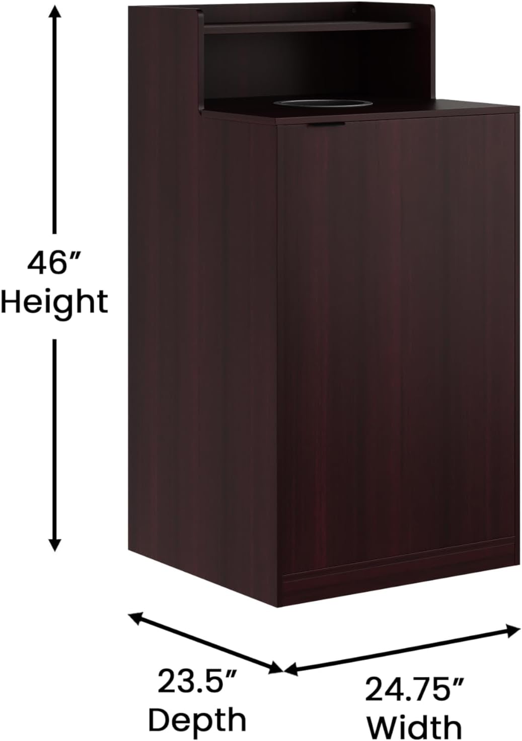 Flash Furniture Dell Trash Can Enclosure with Tray Shelf and 8" Drop Hole, Commercial Grade Trash Receptacle for 32 Gallon Round Cans, Swing Door Access, Mahogany