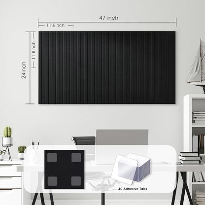 Large Cork Board for Office, 8 Pack Felt Wall Tiles with Slat Wall Paneling, Felt Bulletin Board Pin Board Cork Boards for Walls - Black