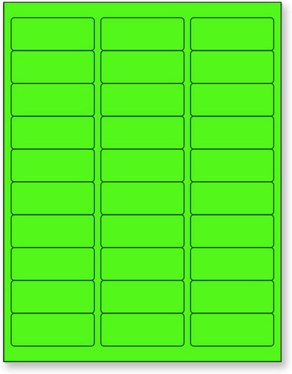 NextDayLabels - 8-1/2 x 11" Neon Color High Light Fluorescent Labels for Laser & Inkjet Printer (Green Fluorescent, 1" x 2-5/8" - 30 Per Page | 750 Labels)