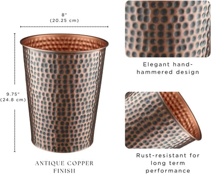 Monarch Abode Copper Hand Hammered Metal Wastebasket for Home Office Bedroom, Decorative Waste Basket, Modern Bathroom Garbage Can, Durable & Decorative Trash Bin, Antique Copper Bathroom Trash Can