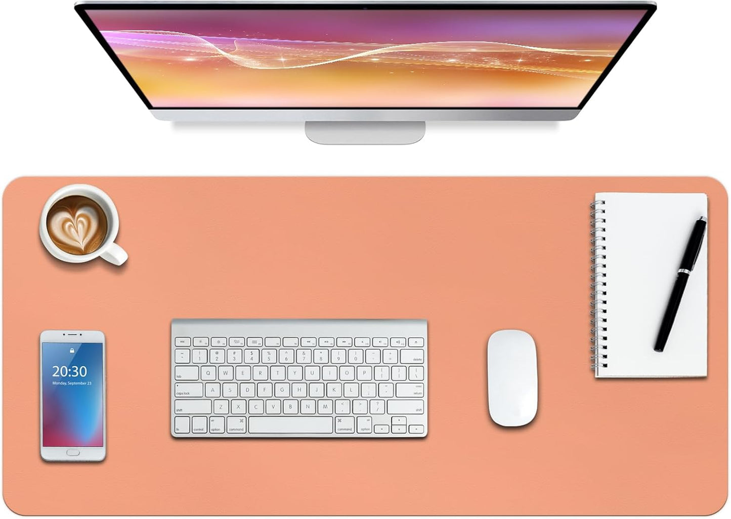 Boutilon Leather Desk Pad Protector,Non-Slip Mouse Pad,Laptop Desk Pad,Office Mouse Mat,Waterproof Leather Desk Blotter,Desk Writing Pad for Office and Home (L-Orange Pink,35"x 17")