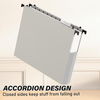 Ansook Plastic Expanding Hanging File Folders,12 Pack Reinforced Extra Capacity Hang Folders,Letter Size,Accordian Pocket,Heavy Duty 2 Inch Expansion,Hanging Folder Organizer for Office Home,Grey