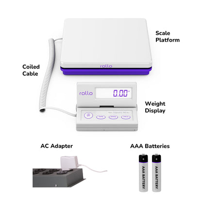 Rollo Shipping Scale For Packages - Digital Shipping Postal Scale (110 Lb Max) - Hold and Tare Functions - Includes AC Adapter and 2x AAA Batteries