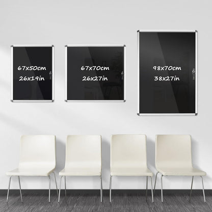 Enclosed Bulletin Board Lockable Display Case Message Board with Locking Door for Indoor, Black Felt, Silver Aluminum Frame, 28x26 inch (6xA4)