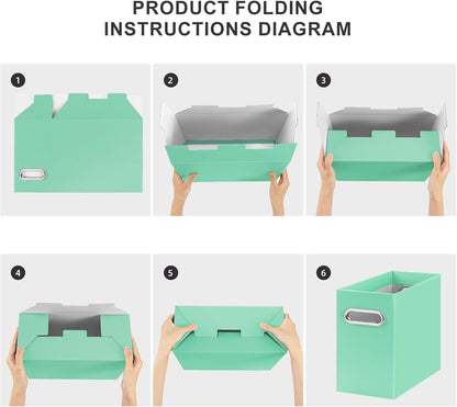 Oterri File Organizer, 8 Packs Small Storage Box, Cardboard File Folder Organizer, Collapsible File Box for Hanging File Folders Letter Size, Portable Filing Organizer with Handle (Mint Green)