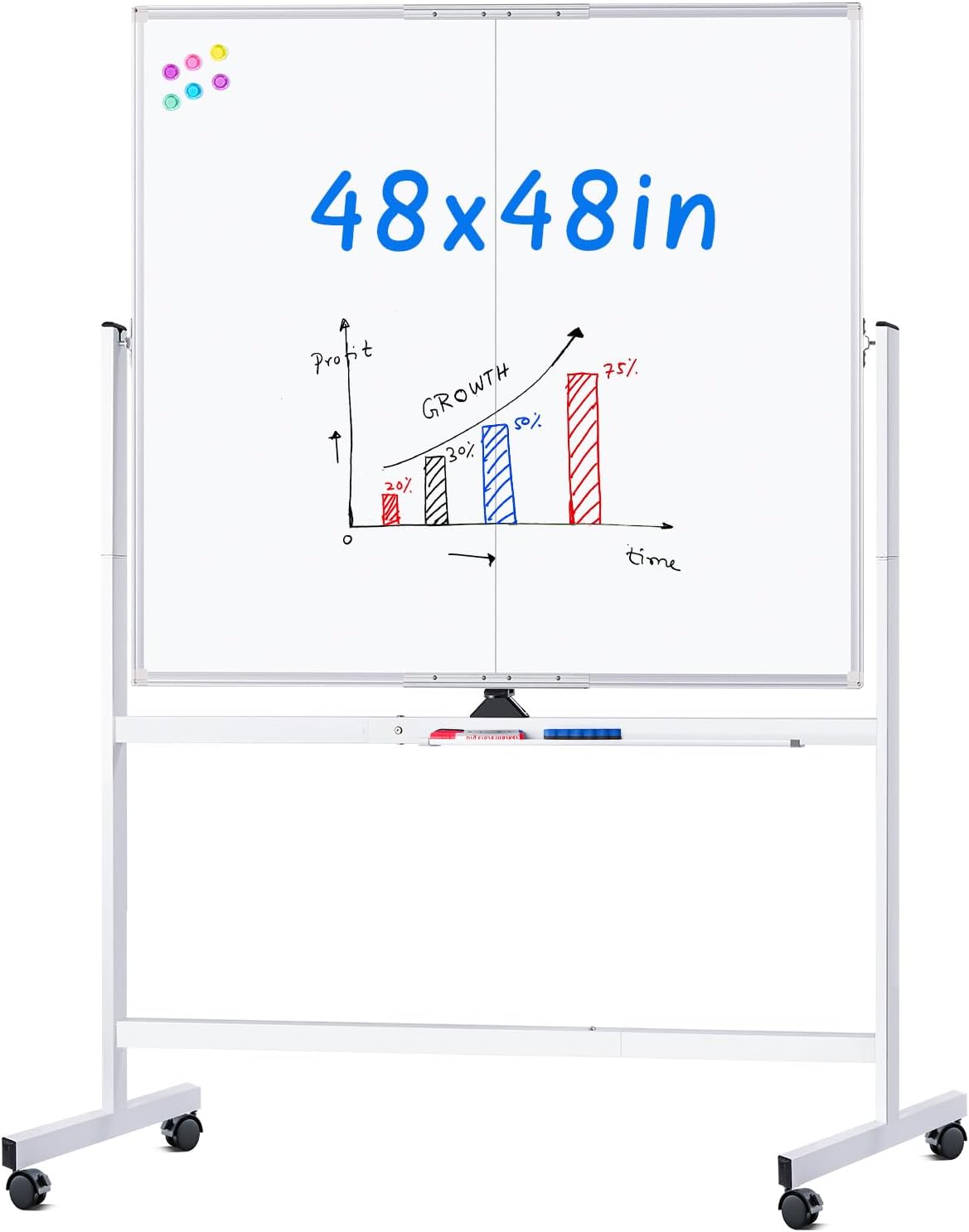maxtek Rolling Whiteboard, 48x48 Large Magnetic White Board with Stands, Big Double-Sided White Board Dry Erase on Wheels for Homeschool, Home Office, Office, School