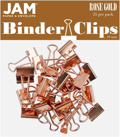 JAM PAPER Colorful Binder Clips - Small - 3/4 Inch (19 mm) - Rose Gold Binderclips - 25/Pack