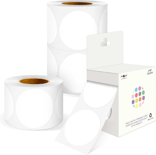 PARLAIM 2 inch Round Color-Code Dot Sticker Labels, 4 Rolls 2000 Adhesive Label Pack in Dispenser Box, White