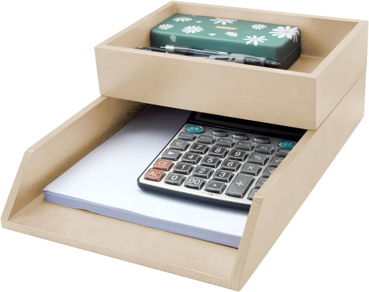 2-Tier Wood Letter Tray Wooden Desk Organizer Letter-Size Tray Magnetic Paper Document File Organizer for Office Supplies Collection Folders Notebooks Desktop Workspace Holder