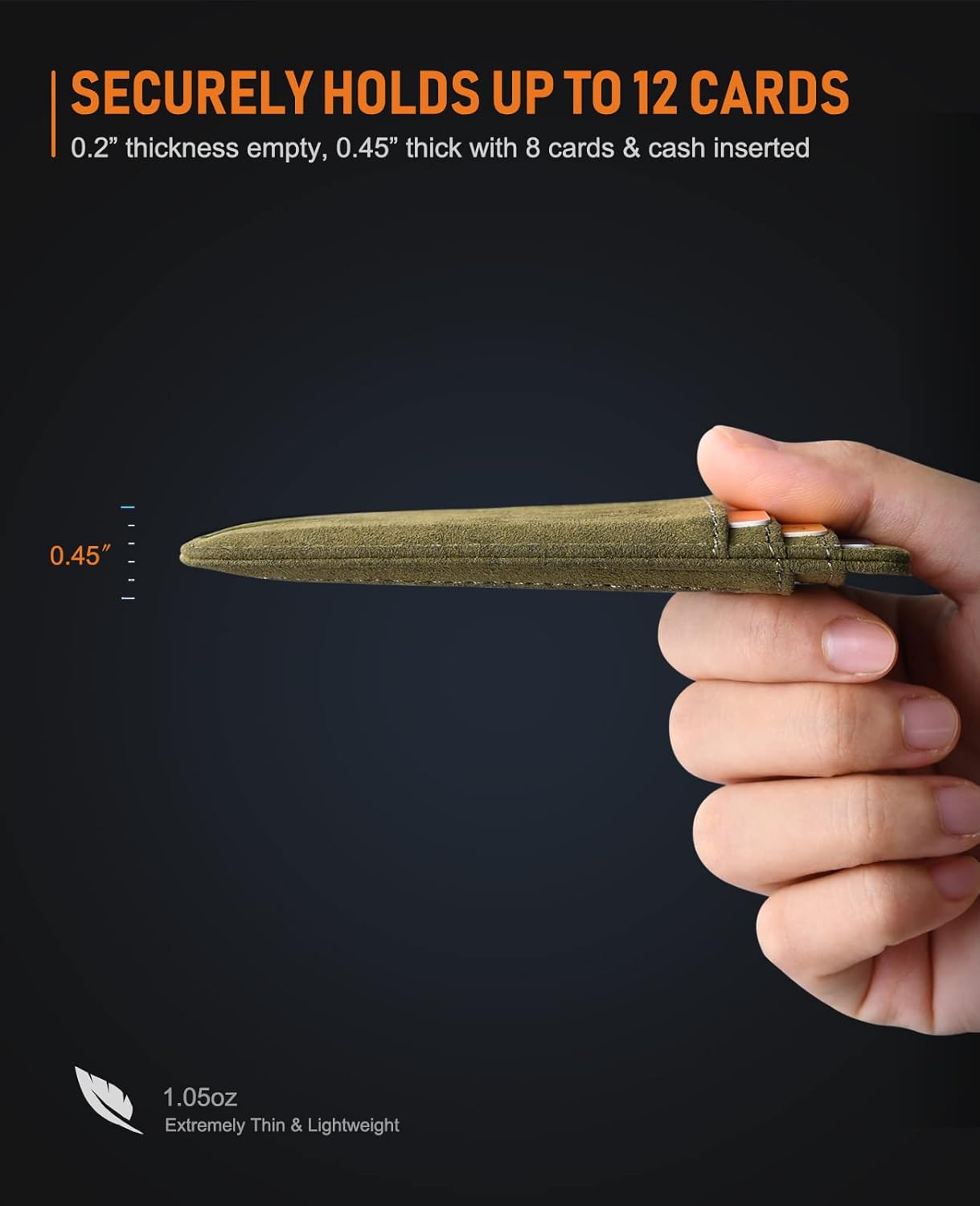 Buffway Slim Minimalist Front Pocket RFID Blocking Leather Wallets for Men and Women - At Sahara Desert Green