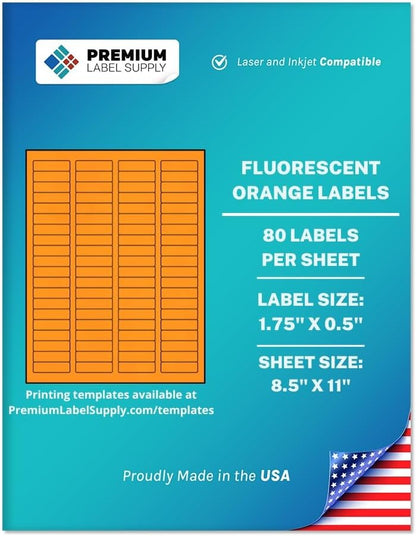 Premium Label Supply Bright Neon Color Fluorescent Sticker Labels - 1.75" x 0.5" Return Address Labels - (Fluorescent Orange, 40,000 Labels)