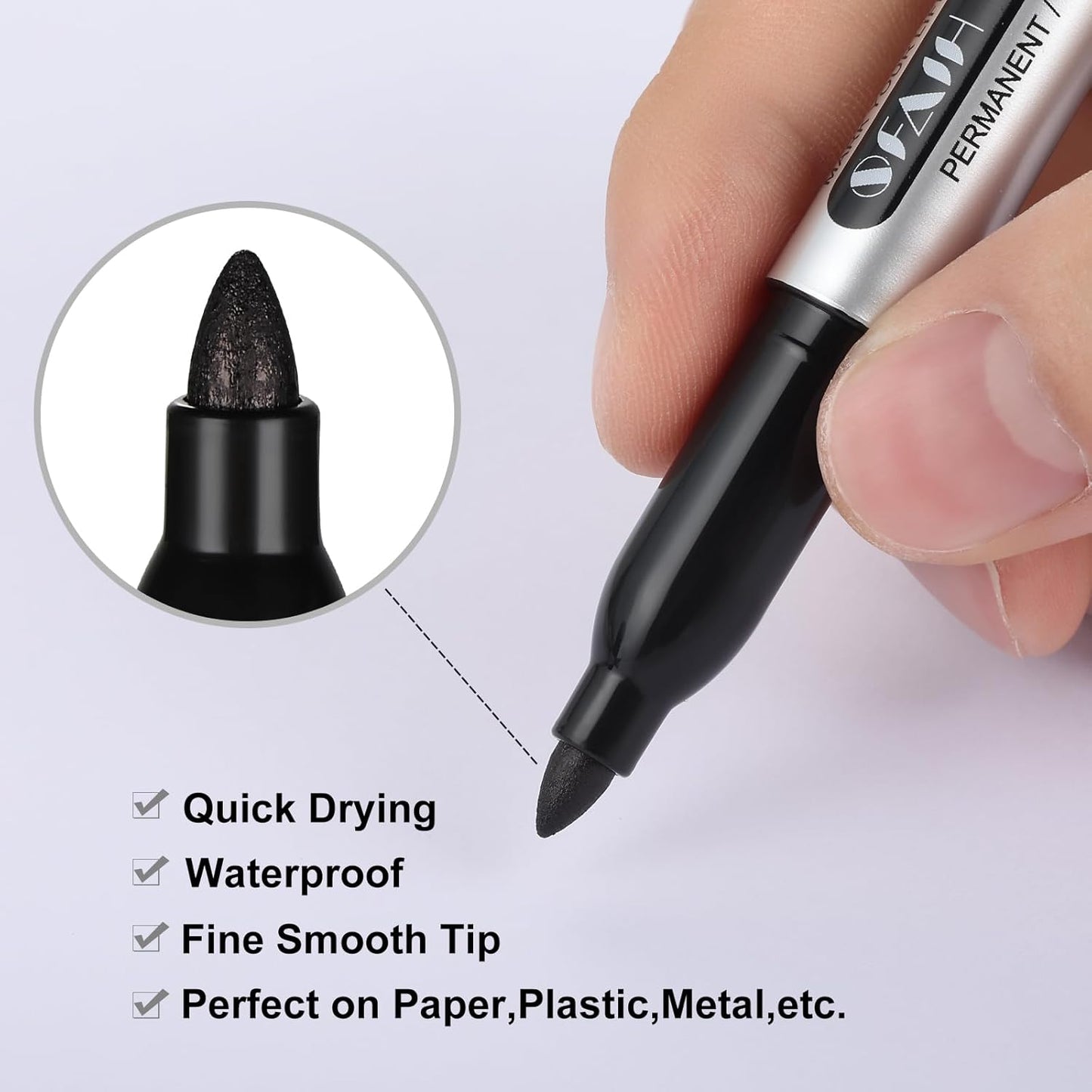 SFAIH Black Permanent Markers Bulk - 36 Pack, 1s Quick Dry, Non-Fading, Fine Point Permanent Pens for Plastic Glass Metal Wood Paper Stone, Office Classroom Kitchen, Doodling, Marking, Waterproof