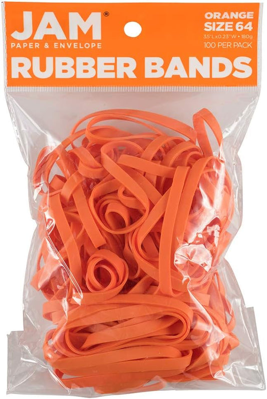 JAM PAPER Durable Rubber Bands - Size 64 - Orange Multi-Purpose Rubberbands - 100/Pack
