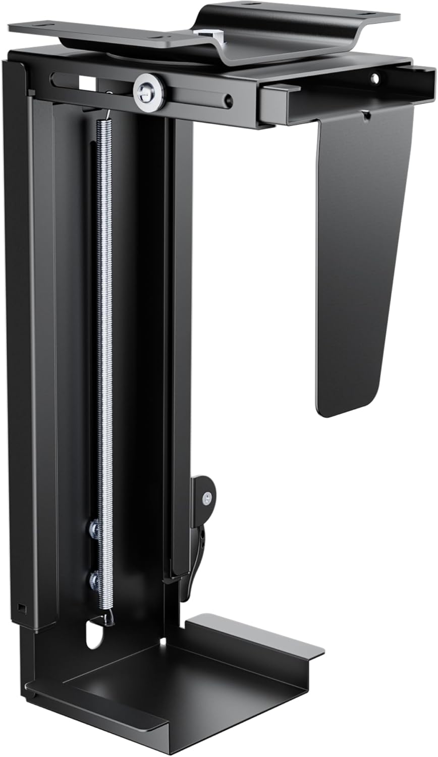 Adjustable Under Desk PC Mount, 3.5 to 8 Inch Wide Computer Tower Holder with Locking Handle,360 Degree Swivel Adjustable Height and Width, Black