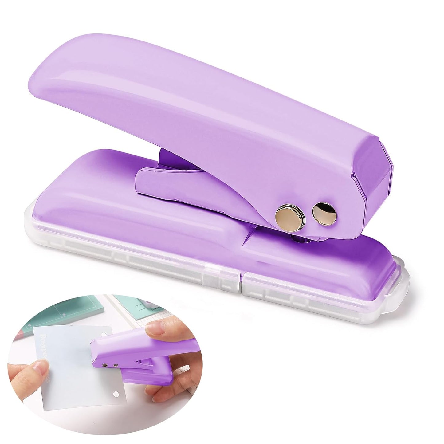 Single Hole Punch, 40 Sheets Punch Capacity, Kaluofan Hole Puncher Single, Small Hole Punch with Non-Slip Removable Base, One Hole Puncher for Crafts, Scrapbooks, Paper, Chipboard (Purple)