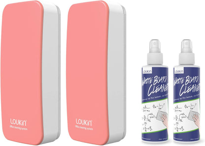 loukin 2 Pack Magnetic Dry Erase Eraser, Whiteboard Eraser, Glass Board Remover, 3.4 fl oz Whiteboard Cleaner * 2 Included, for Classroom, Home and Office Use (Pink)