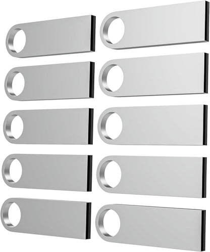 ABLAZE 8GB Flash Drive 10 Pack, Metal USB 2.0 Thumb Drives with Keychains USB Sticks Pendrives (Sliver)