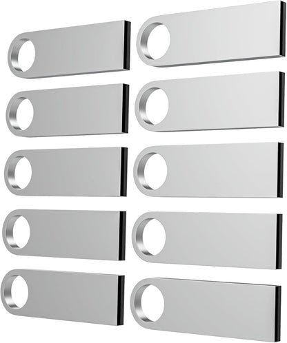 ABLAZE 16GB Flash Drive 10 Pack, Metal USB 2.0 Thumb Drives with Keychains USB Sticks Pendrives (Sliver)