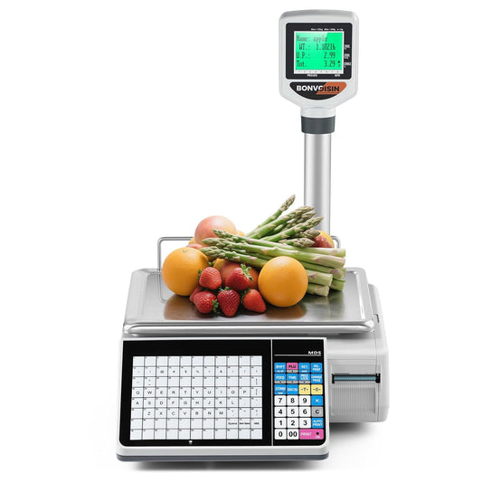 Bonvoisin Label Printing Scale 33lbs Capacity, Price Computing Scale with Label Printer Barcode Scale Deli Scale for Supermarket and Shop