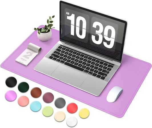 Desk Pad Protector, Leather & Suede Desk Mat, Non-Slip Desk Pad Mat, Large Mouse Pad, Waterproof Desk Blotter Mat, Desk Cover for Office, Home (Lilac, 23.6" x 13.7")