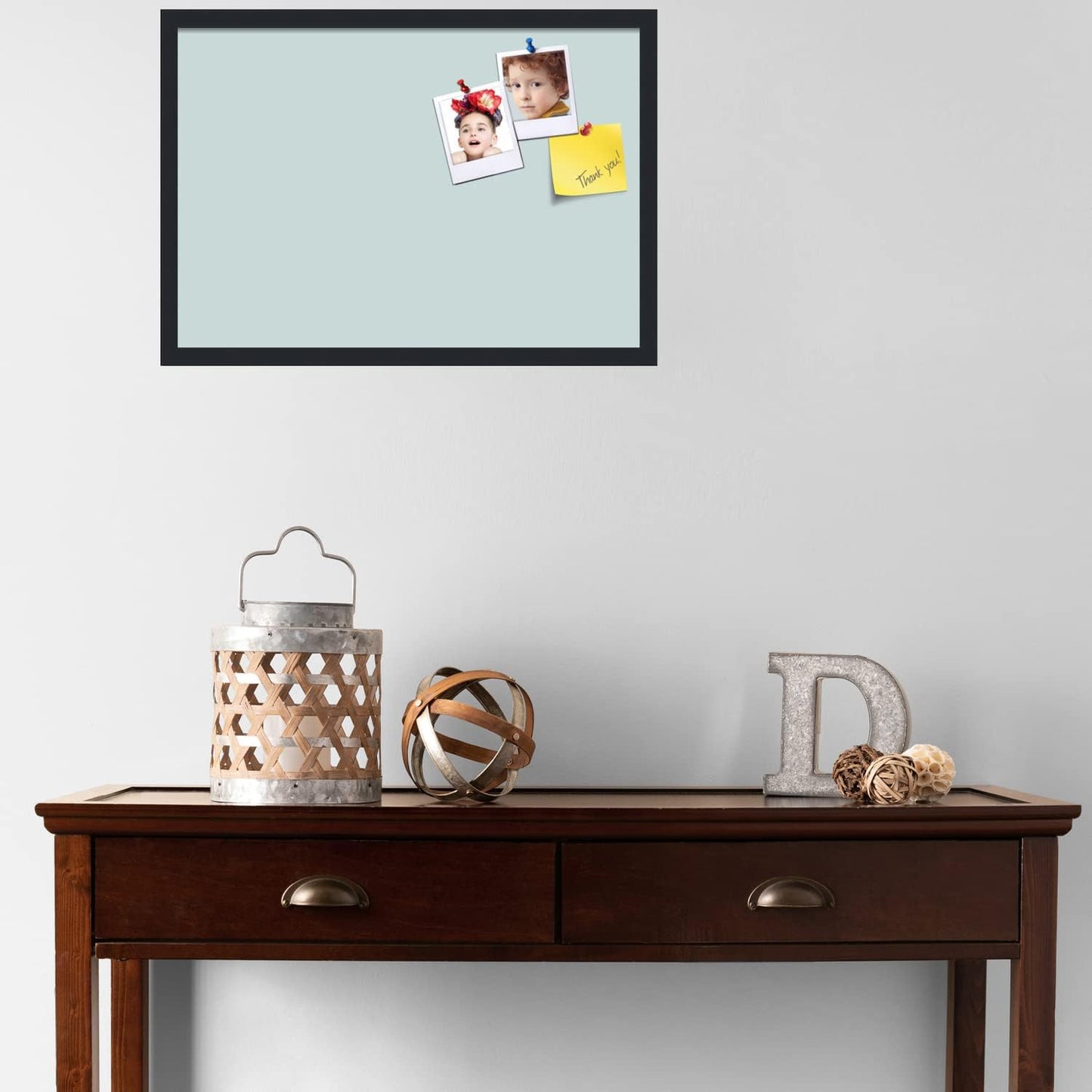 PinPix 26x18 Inch Cork Bulletin Board. This Decorative Framed Pin Board Comes with Soft Blue Design and a Satin Black Frame. Ideal for Home Office Decor or Message Board (PinPix-1814)
