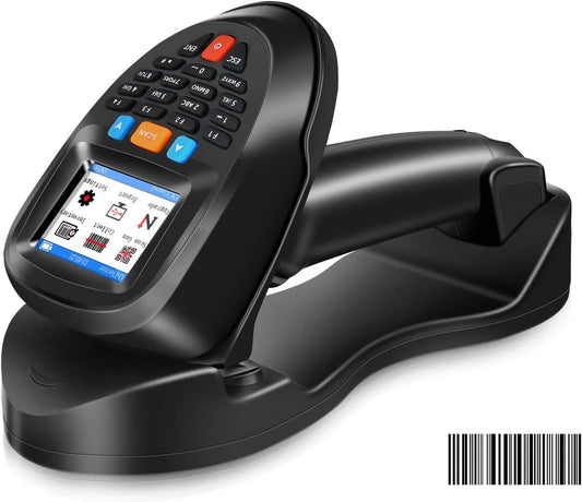 Inventory Scanner Wireless, 1D Barcode Scanner with Charging Base Barcode Reader Inventory Data Terminal Data Collector 2 in 1 USB Connection & 2.4G Wireless Bar Code Scanners with 2.2" Screen