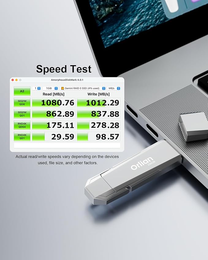 256G External Portable SSD USB Solid State Drive, Up to 1000MB/s 3.2 Gen 2 Solid State, Type C + USB A Dual Drive for iPhone15,16/ipad/Mac/Android/Windows Laptops, Silver
