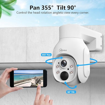 Movols 4MP Solar Security Camera System 4PCS Wireless PTZ Cameras with 10CH 4K NVR Surveillance System Built in HDD 1T,Color Night Vision, Motion Alert, Two-Way Audio,IP66 Home Surveillance Nvr Kit