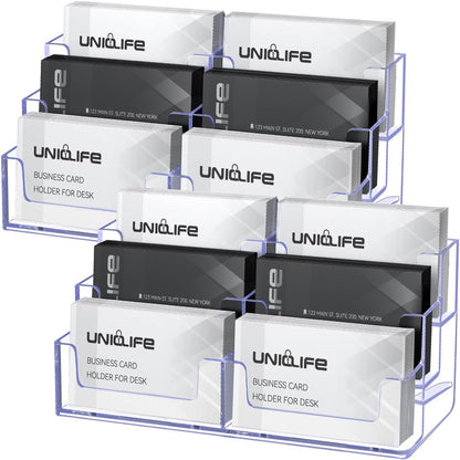 Uniclife 2 Pack Acrylic Business Card Holder for Desk 3 Tiers 6 Slots Clear Business Card Display Stand for Men & Women Desktop Business Card Organizer Card Stand for Office Home, 360 Card Capacity
