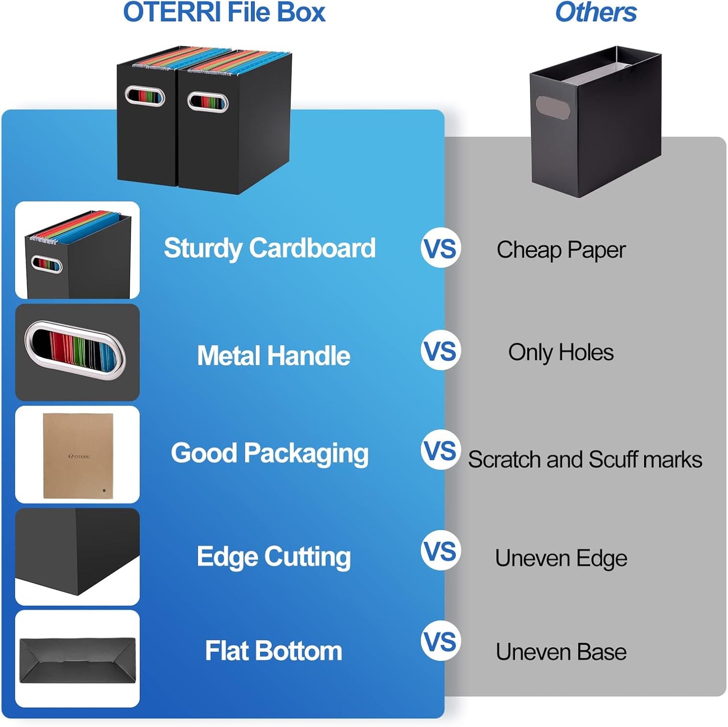 Oterri File Organizer, 8 Packs Small Storage Box, Cardboard File Folder Organizer, Collapsible File Box for Hanging File Folders Letter Size, Portable Filing Organizer with Handle (Multi color)