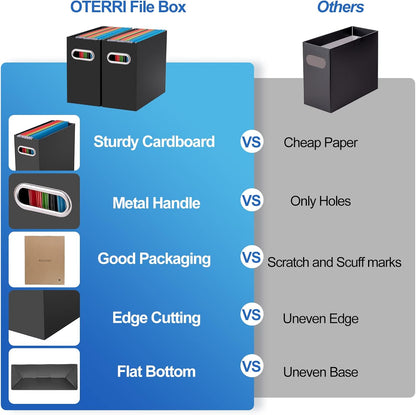 Oterri File Organizer, 8 Packs Small Storage Box, Cardboard File Folder Organizer, Collapsible File Box for Hanging File Folders Letter Size, Portable Filing Organizer with Handle (Multi color)