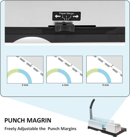 TIANSE Binding Machine, 21-Holes, 450 Sheets, Comb Binding Machines with Starter Kit 100 PCS 3/8'' Comb Binding Spines, Comb Binder Machine Book Maker Perfect for Letter Size, A4, A5 or Smaller Sizes