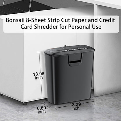 Bonsaii 8-Sheet Strip-Cut Shredder for Home – Compact Home Office Paper Shredder with Overheat Protection, Capable of Shredding CDs and Credit Cards, Includes a 3.4-Gallon Waste Bin