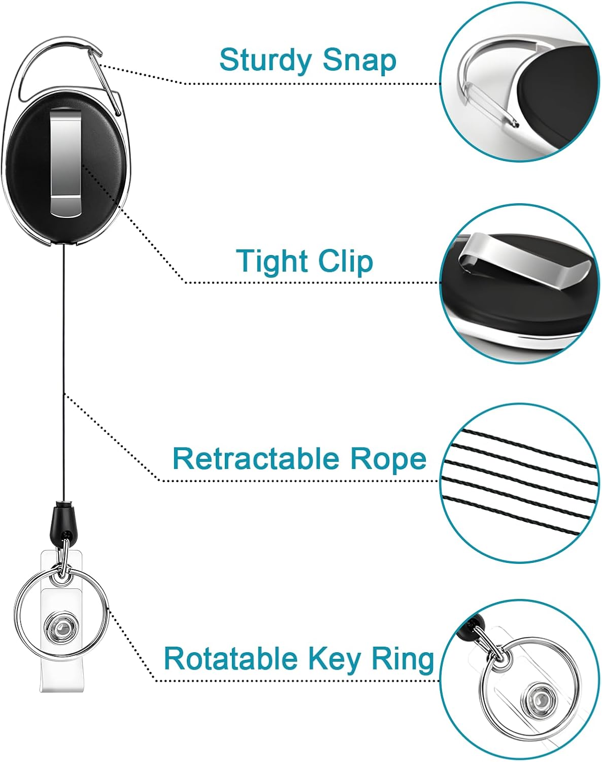 24 Pcs Badge Reel, ID Badge Holder Retractable Clip, Retractable Keychain Badge Reel，Badge Clip, Retractable Lanyard for Wear Keys, ID Card, Name Hold