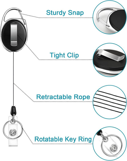 24 Pcs Badge Reel, ID Badge Holder Retractable Clip, Retractable Keychain Badge Reel，Badge Clip, Retractable Lanyard for Wear Keys, ID Card, Name Hold