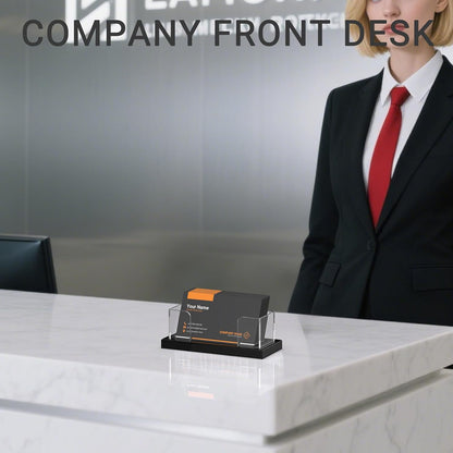 LUGUNU Business Card Holder for Desk 2 Pack – Clear Acrylic Card Display Stand Holds 100 Cards, Office Desktop Organizer(4.5x1.9x1.6inches)