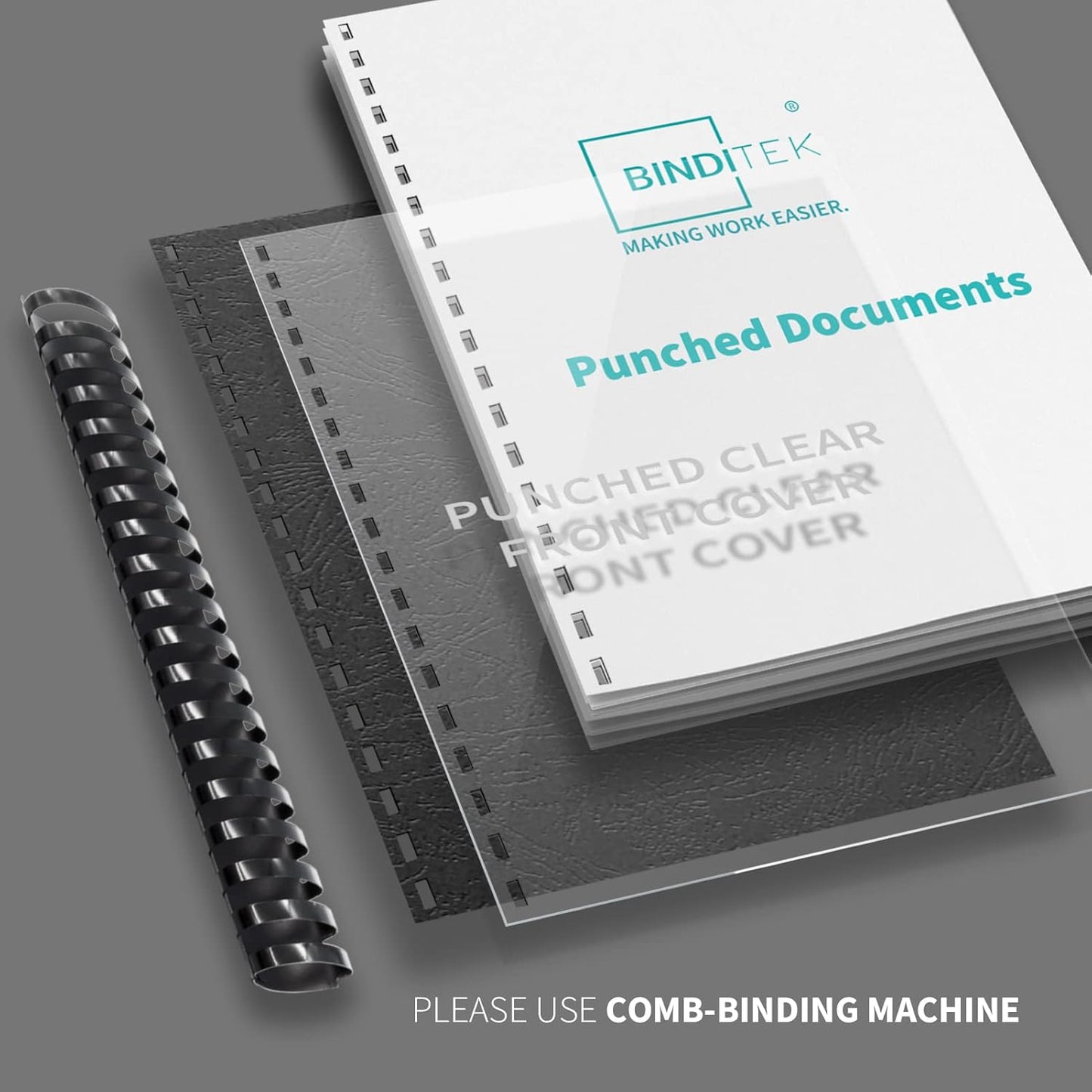 Binditek 50 Pack Plastic Binding Comb Spines, 2 Inch Diameter, 450 Sheet Capacity, 19 Ring, for Letter Size, Black, for Students and Coworkers