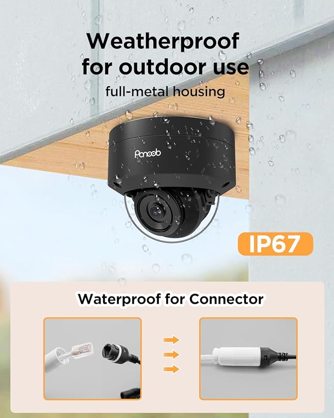 PoE Security Camera System, 6PCS Wired 5MP IK10 Vandal-Proof IP PoE Dome Cameras Outdoor with Person Detection, IP66 100ft IR Night Vision, 4K 8 Channel NVR with 2TB HDD, PD54B0608-5M
