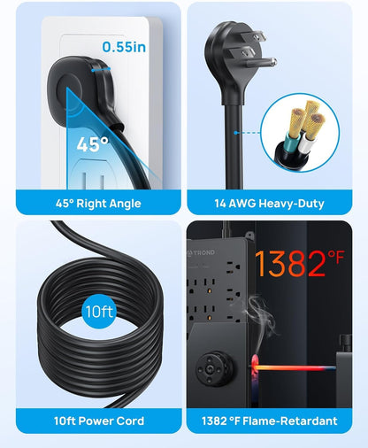 TROND Surge Protector Power Strip, 22 Widely Spaced Outlets with USB Ports, Wall Mount, 4000 Joules, ETL Listed, 10 ft Flat Plug Heavy Duty Extension Cord for Home, Office, Dorm Essential, Black