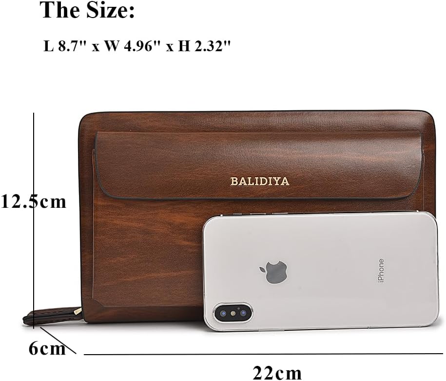 Leather Men Clutch Bag Long Wallet Purse Card Holder Case Business Large Clutch with Double Zip Handbag