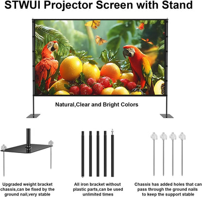Projector Screen with Stand - 100 Inch Outdoor Projector Screen Portable Projector Screens 16:9 4K HD Outdoor Movie Screen with Carry Bag Can Enioy Home Theater Projection Screen